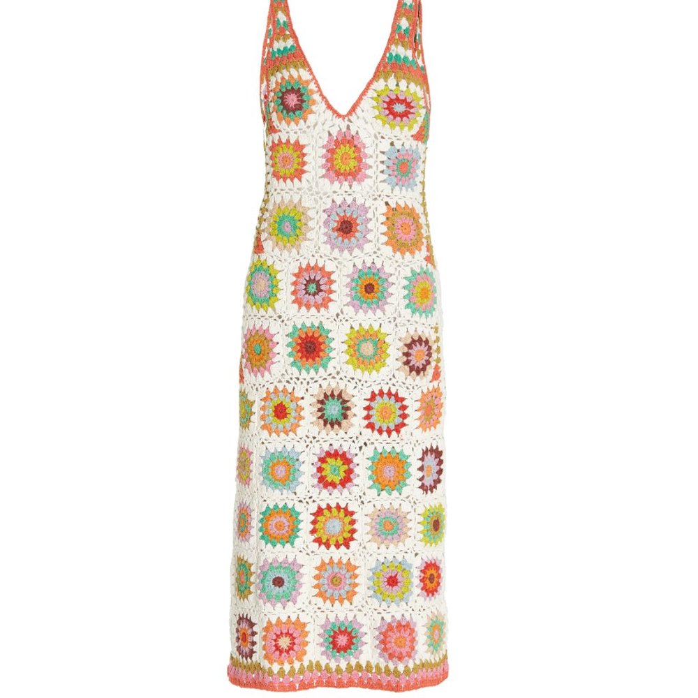 ALEMAIS Cotton Crochet Midi Dress In Multi, Size AU 12 (US 8)